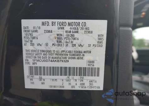 2010 Ford Escape Xlt from USA, damaged, VIN 1FMCU0D74AKB79329